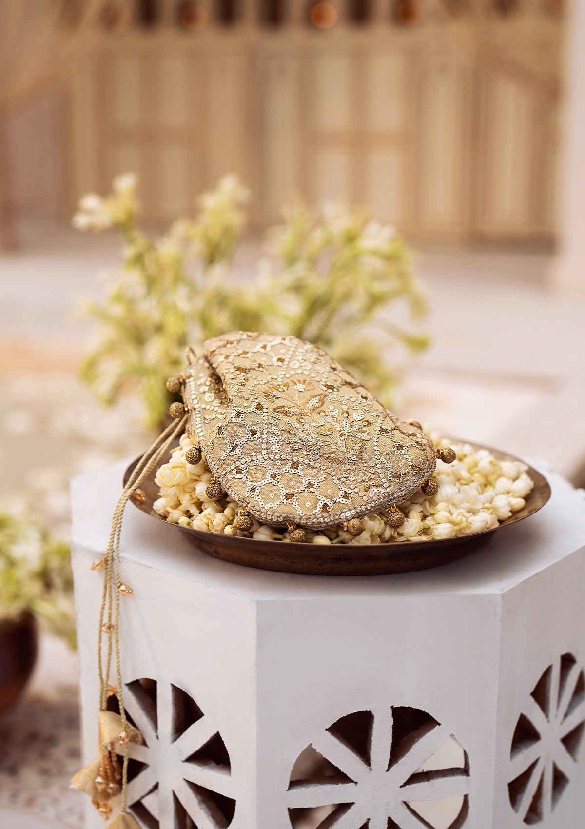 Soft Gold Potli With Dense Beadwork main image 1