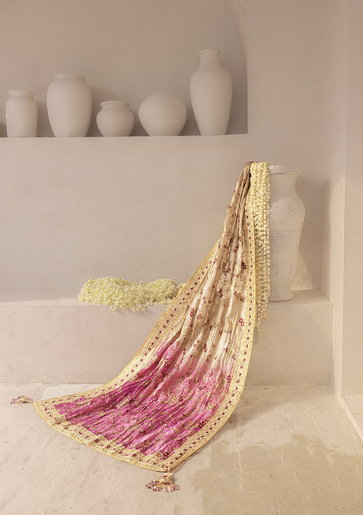 WEDDING FESTIVE '25 LIGHT GOLD TISSUE SHAWL